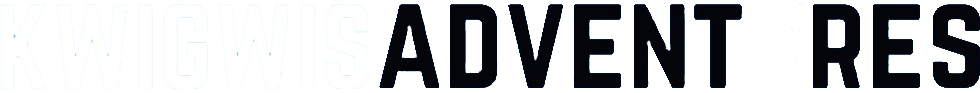 Kwigwis Adventures text wordmark. the 'U' in Adventures is stylized as a fishing hook.